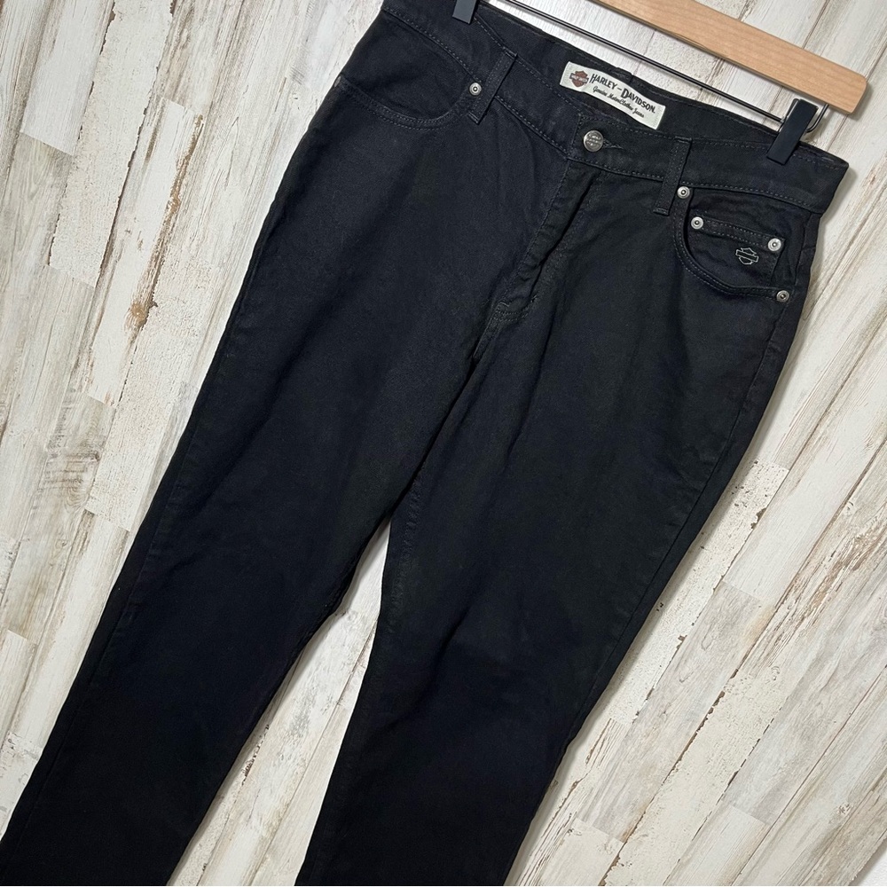 Harley Davidson Black Denim Jeans Straight Leg High Rise Womens Size 10L